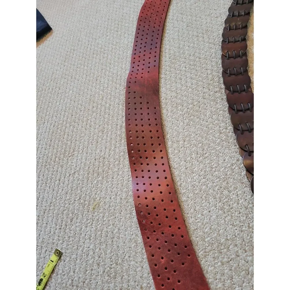 2 Vtg Leather Belts Boho 90s Women's Med or Large Red Brown